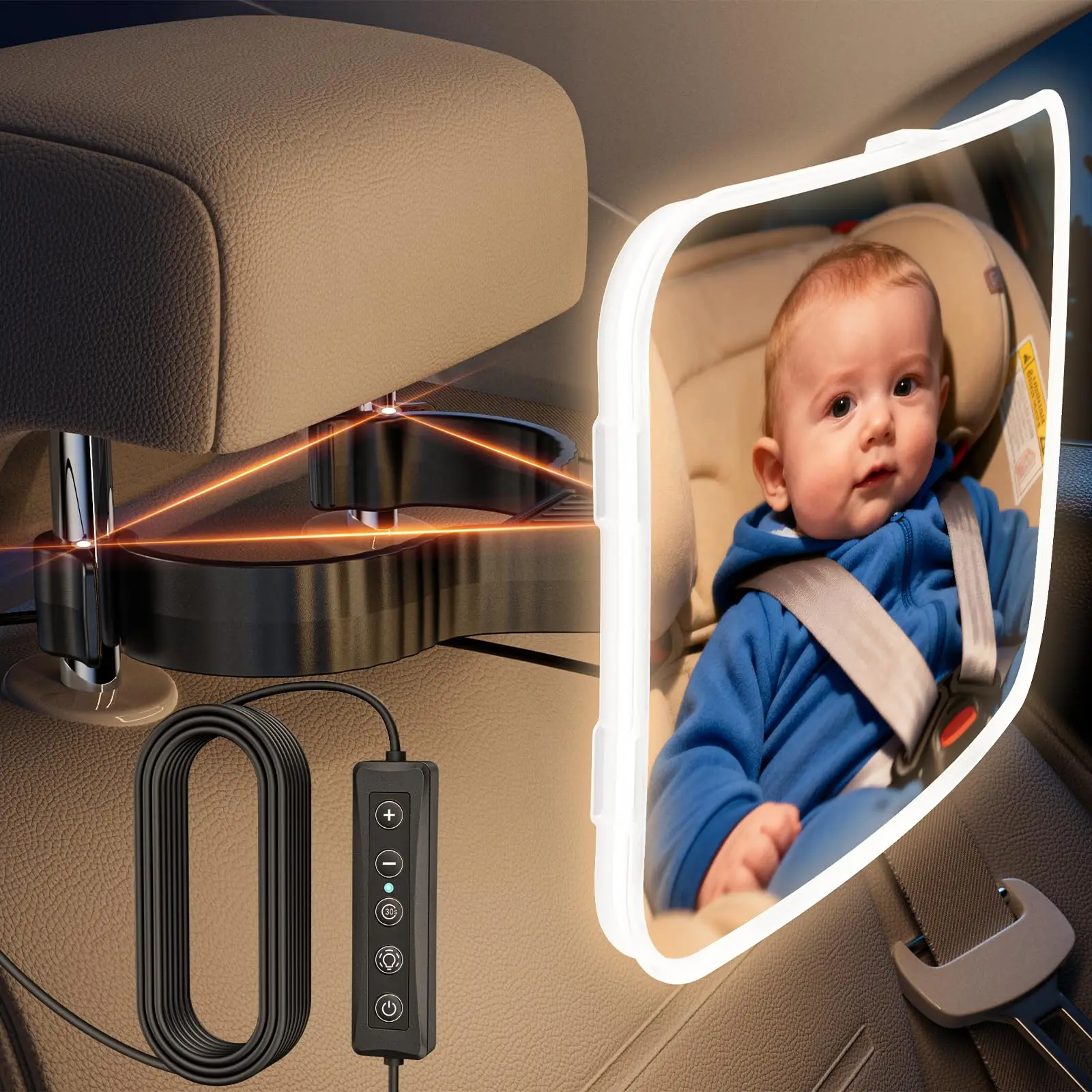 Baby Car Mirror with Light USB-Power Car Seat Mirror for Baby Rear Facing Stable Hook Clip 86 Warm LEDs Clear for Night Travel
Baby Car Mirror with Light USB-Power Car Seat Mirror for Baby Rear Facing Stable Hook Clip 86 Warm LEDs Clear for Night Travel
