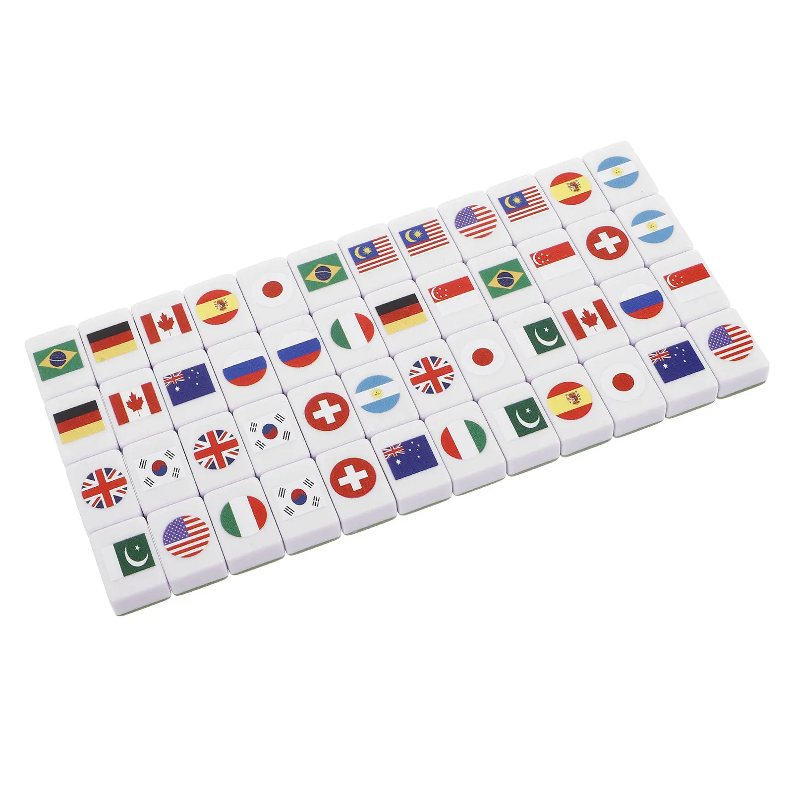 48Pcs Mahjong Tiles Set National Flags Family Party Game Blocks Easy Learning Two Player Elimination Game Tiles Set for Picnic
48Pcs Mahjong Tiles Set National Flags Family Party Game Blocks Easy Learning Two Player Elimination Game Tiles Set for Picnic