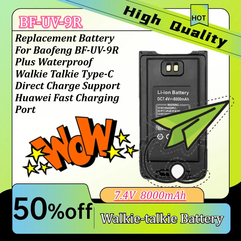 Replacement Battery For Baofeng BF-UV-9R Plus Waterproof Walkie Talkie Type-C Direct Charge Support Huawei Fast Charging Port
Replacement Battery For Baofeng BF-UV-9R Plus Waterproof Walkie Talkie Type-C Direct Charge Support Huawei Fast Charging Port