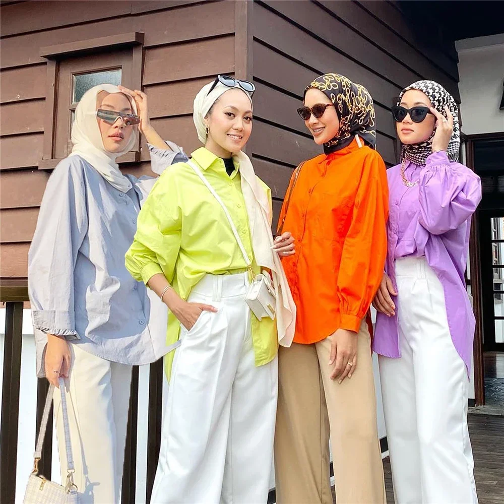 Fashion Women Long Sleeve Tops Collars Button Drown Shirt Muslim Blouse Dubai Turkey Abaya Islam Clothing Basic Shirts 15 Colors
Fashion Women Long Sleeve Tops Collars Button Drown Shirt Muslim Blouse Dubai Turkey Abaya Islam Clothing Basic Shirts 15 Colors