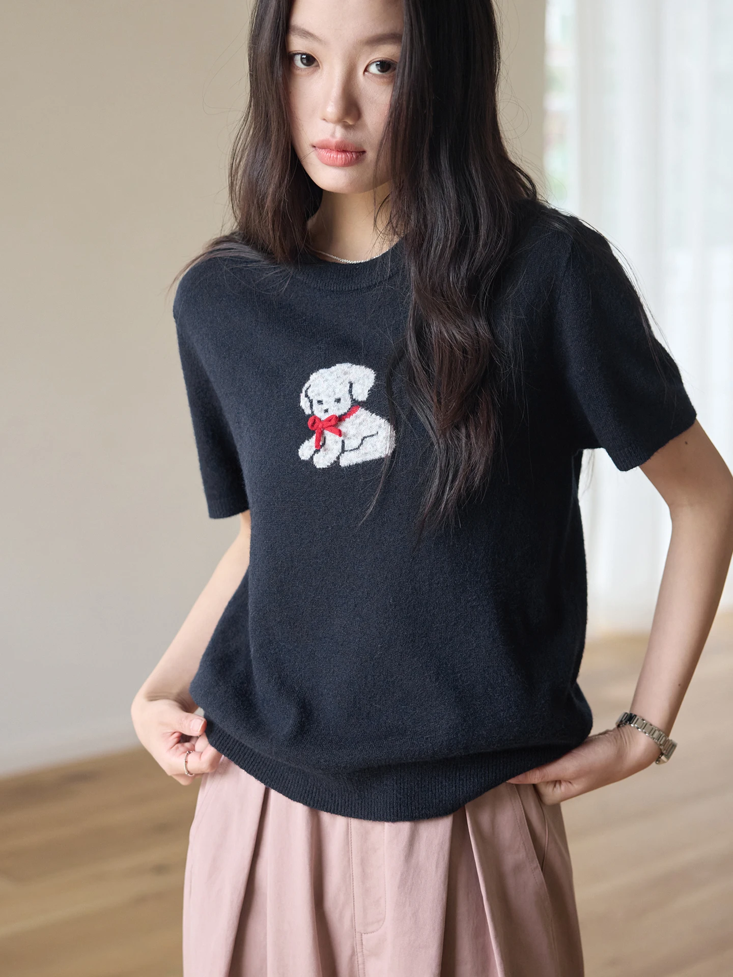 Lightweight Casual Knitted Short Sleeve T-Shirt for Women Knot Dog Pattern Summer Slimming Breathable Polyester Blend
Lightweight Casual Knitted Short Sleeve T-Shirt for Women Knot Dog Pattern Summer Slimming Breathable Polyester Blend