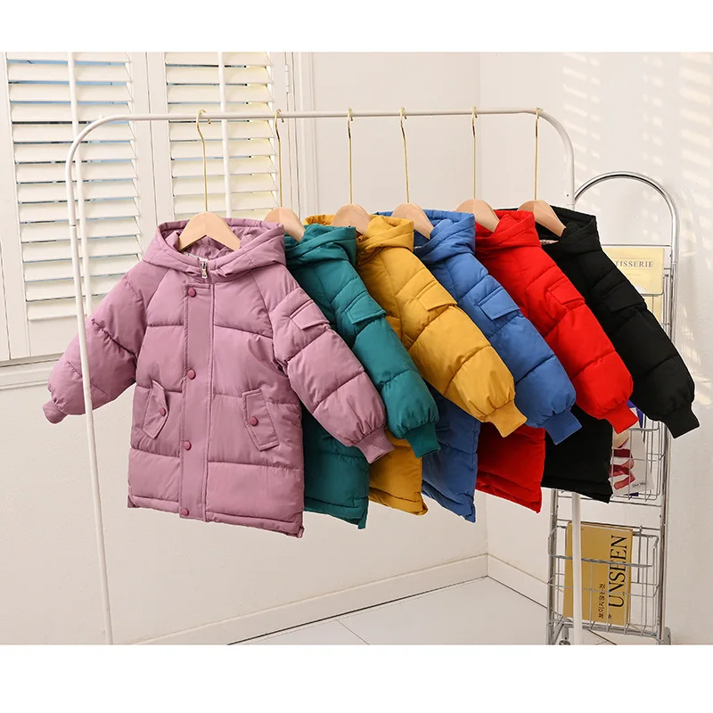 Winter Thickened Coat Girls Warm Long Jackets Boys Hooded Snowsuit New Down Cotton Clothing New Kid Solid Color Casual Outerwear
Winter Thickened Coat Girls Warm Long Jackets Boys Hooded Snowsuit New Down Cotton Clothing New Kid Solid Color Casual Outerwear