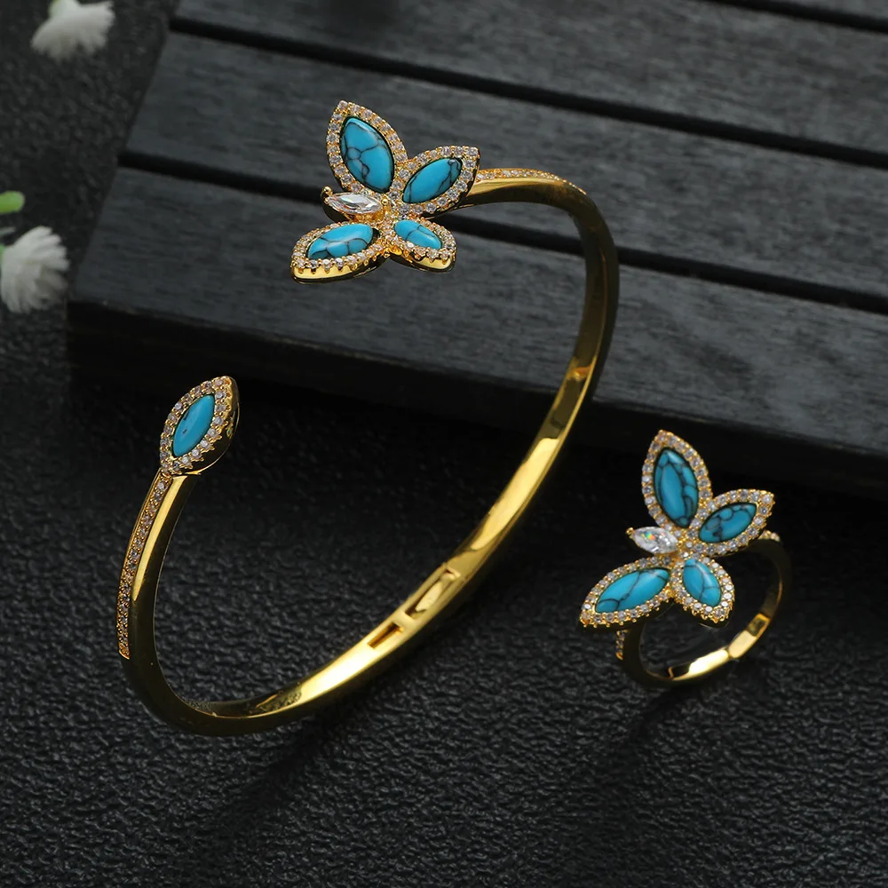 Gold 18 k Butterfly Bracelet Ring set For Women Elegant Luxury Jewelry Accessories High Quality Bracelet Women's Wedding gift
Gold 18 k Butterfly Bracelet Ring set For Women Elegant Luxury Jewelry Accessories High Quality Bracelet Women's Wedding gift