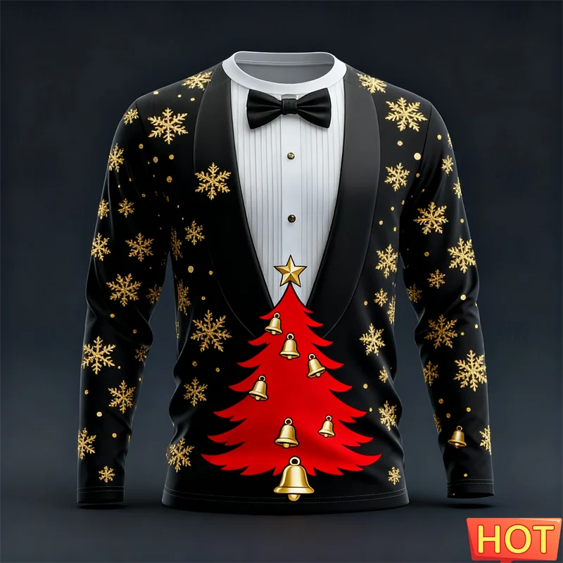 Realistic Suit Pattern Christmas Long Sleeve T Shirt For Men Funny Fashion 3D Printed Xmas T-shirt Loose Breathable Holiday Tees
Realistic Suit Pattern Christmas Long Sleeve T Shirt For Men Funny Fashion 3D Printed Xmas T-shirt Loose Breathable Holiday Tees