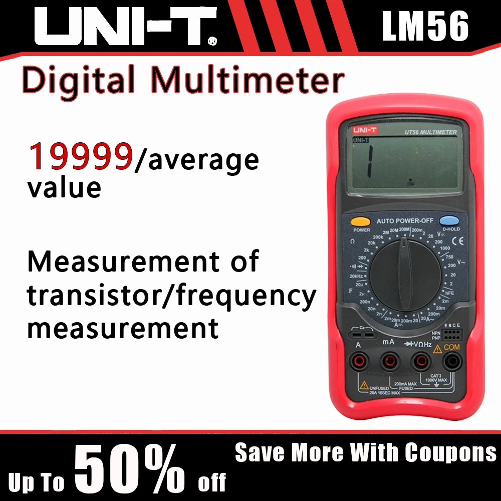 UNI-T UT56 Digital Multimeter Multifunctional Universal Meter 4.5-Digit Display High Accuracy Electrical Measurement Tool
UNI-T UT56 Digital Multimeter Multifunctional Universal Meter 4.5-Digit Display High Accuracy Electrical Measurement Tool