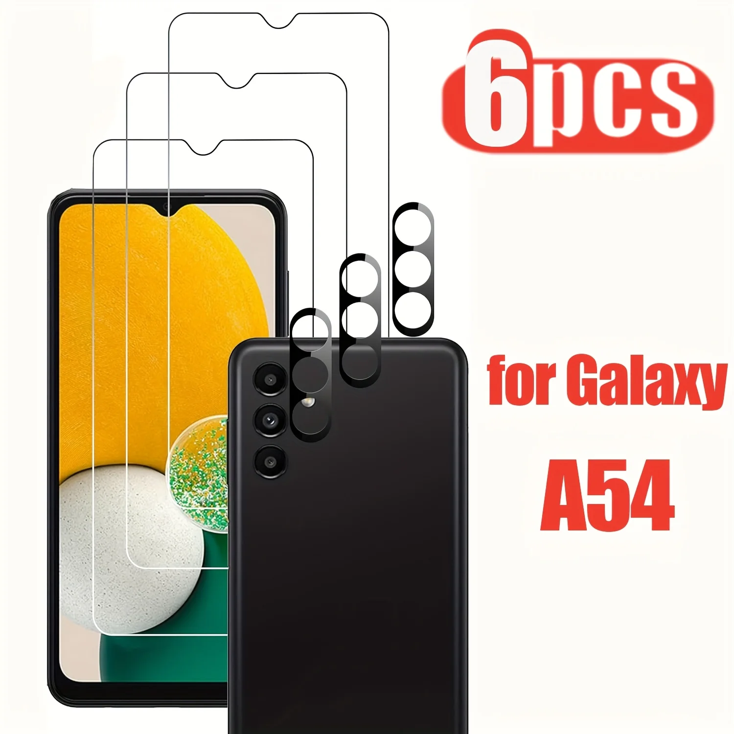 3 Pack Glass Screen Protector + 3 Pack Camera Lens Protector for Galaxy A54/ A56, 0.33mm Ultra Clear Anti-Scratch Case Friendly
3 Pack Glass Screen Protector + 3 Pack Camera Lens Protector for Galaxy A54/ A56, 0.33mm Ultra Clear Anti-Scratch Case Friendly