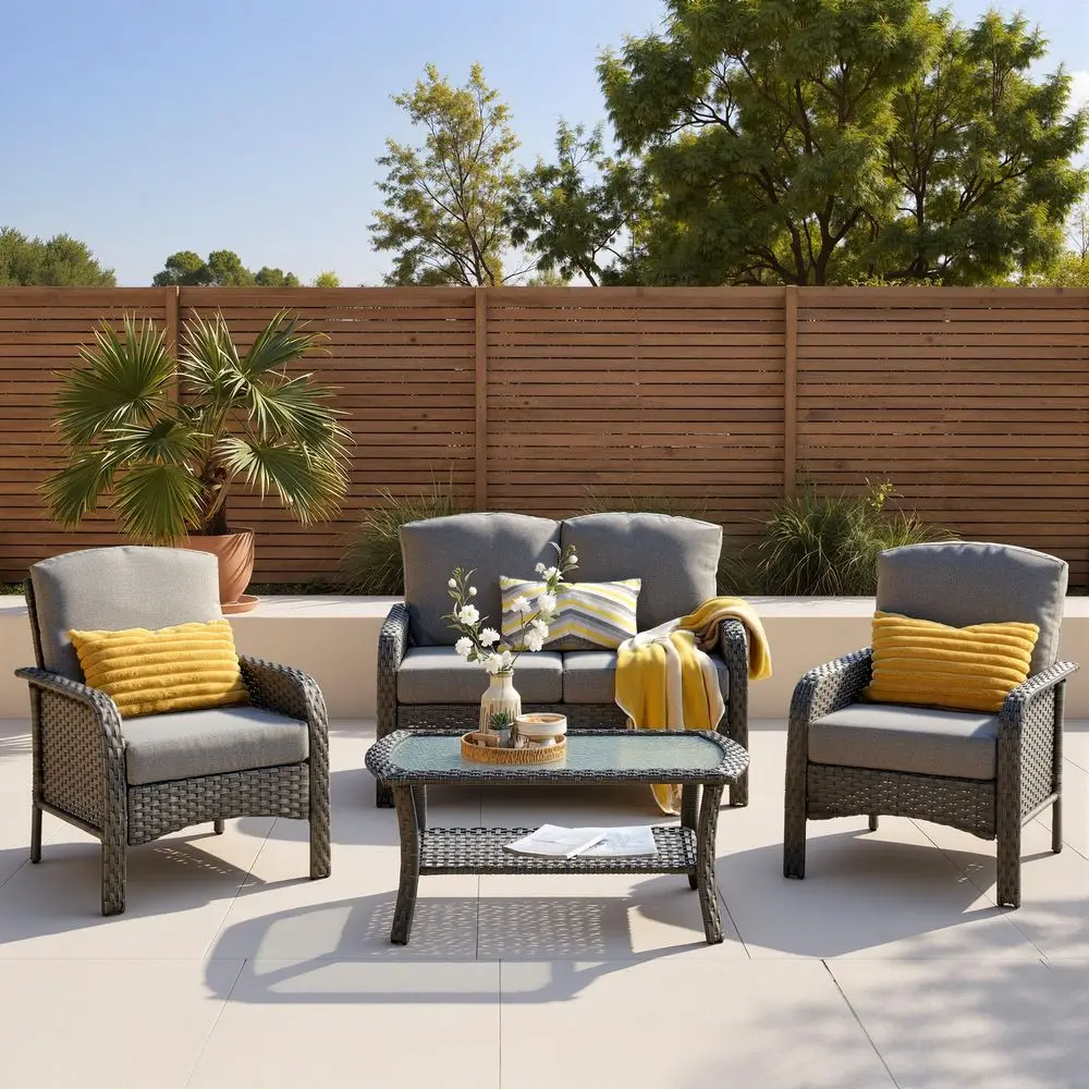 Patio Furniture Set, Outdoor Wicker Furniture with Coffee Table, All Weather High Back Loveseat Patio Chairs, Modern Rattan Out
Patio Furniture Set, Outdoor Wicker Furniture with Coffee Table, All Weather High Back Loveseat Patio Chairs, Modern Rattan Out