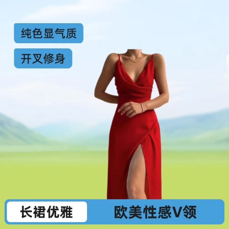 【New style】 summer new sexy v-neck sling split fashion slim dress women's dress
【New style】 summer new sexy v-neck sling split fashion slim dress women's dress