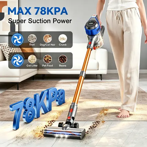 Honki 78KPA Cordless Vacuum Cleaner with LED High Power Strong Suction Wet and Dry Handheld Vacuum Cleaner for Pet Hair Carpet