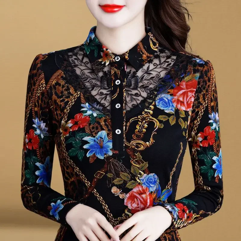 Printing Slim Bottoming Shirt Autumn Winter New Long Sleeve Lace Patchwork Plus Size Tops Fashion Casual Women Clothing E292
Printing Slim Bottoming Shirt Autumn Winter New Long Sleeve Lace Patchwork Plus Size Tops Fashion Casual Women Clothing E292