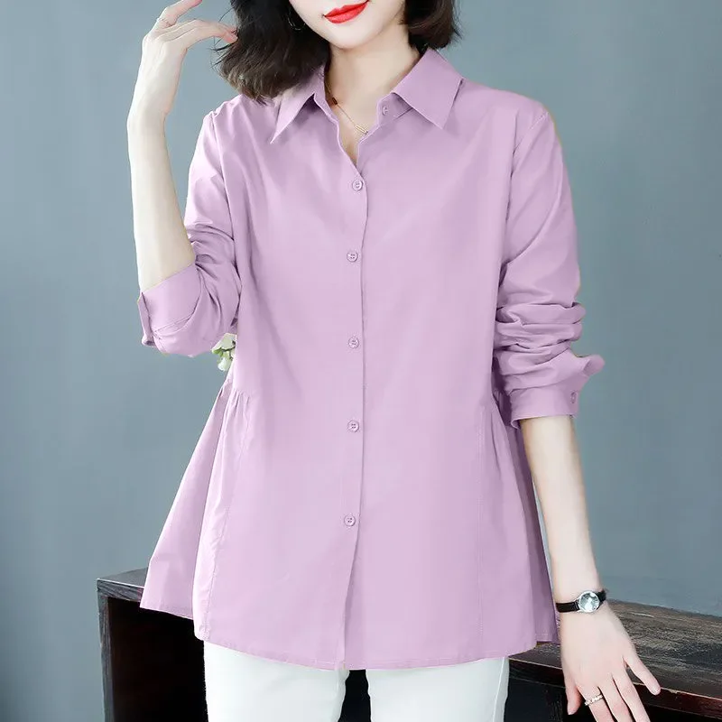 Women's Spring Autumn Long Sleeve Blouse Point Collar Button Down Pleated Waist Casual Shirt
Women's Spring Autumn Long Sleeve Blouse Point Collar Button Down Pleated Waist Casual Shirt