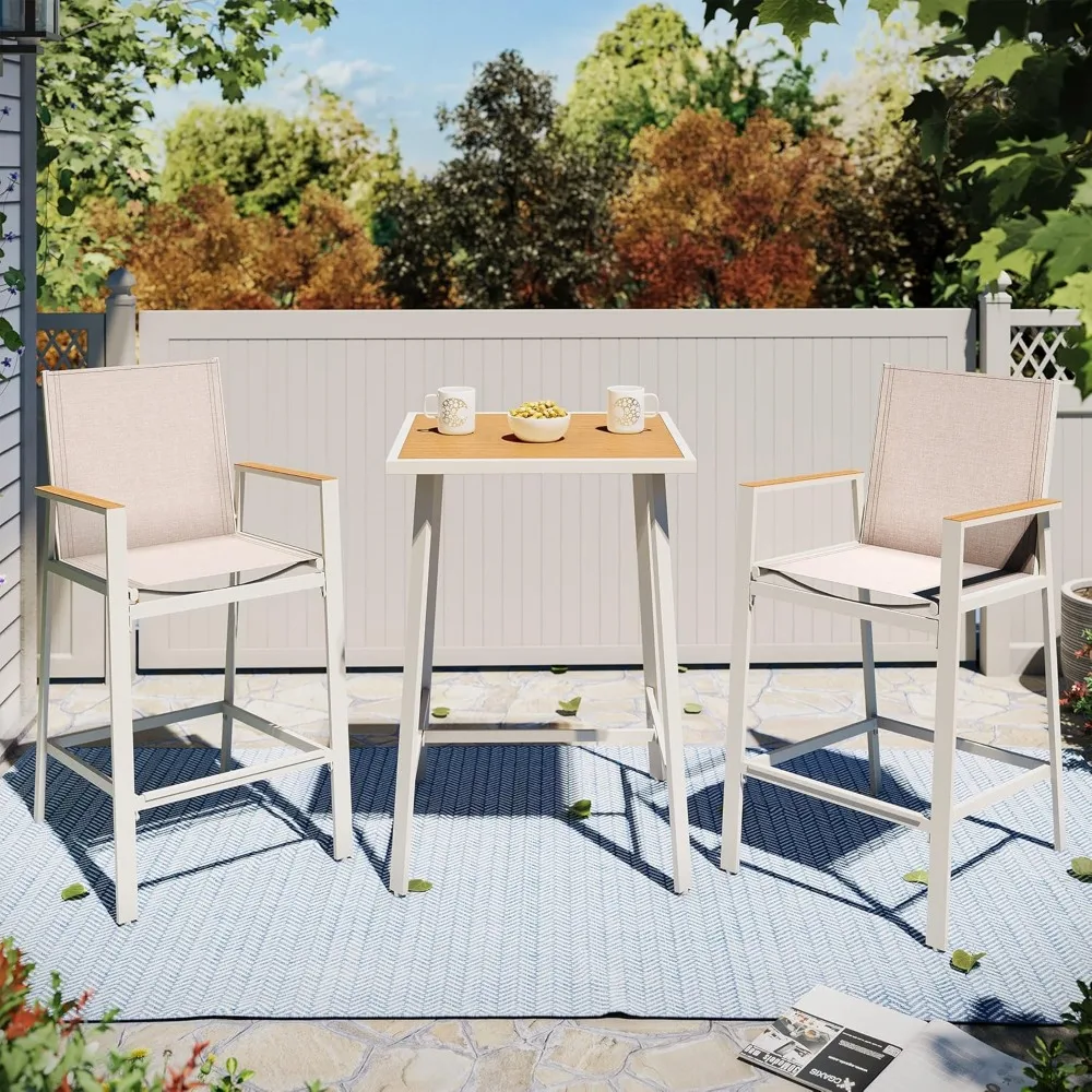 3-Piece Patio Bar Set, All Weather Textilene Bar Height Table and Chairs Set with Wood Like-Top Table, Metal Counter Height Bar
3-Piece Patio Bar Set, All Weather Textilene Bar Height Table and Chairs Set with Wood Like-Top Table, Metal Counter Height Bar