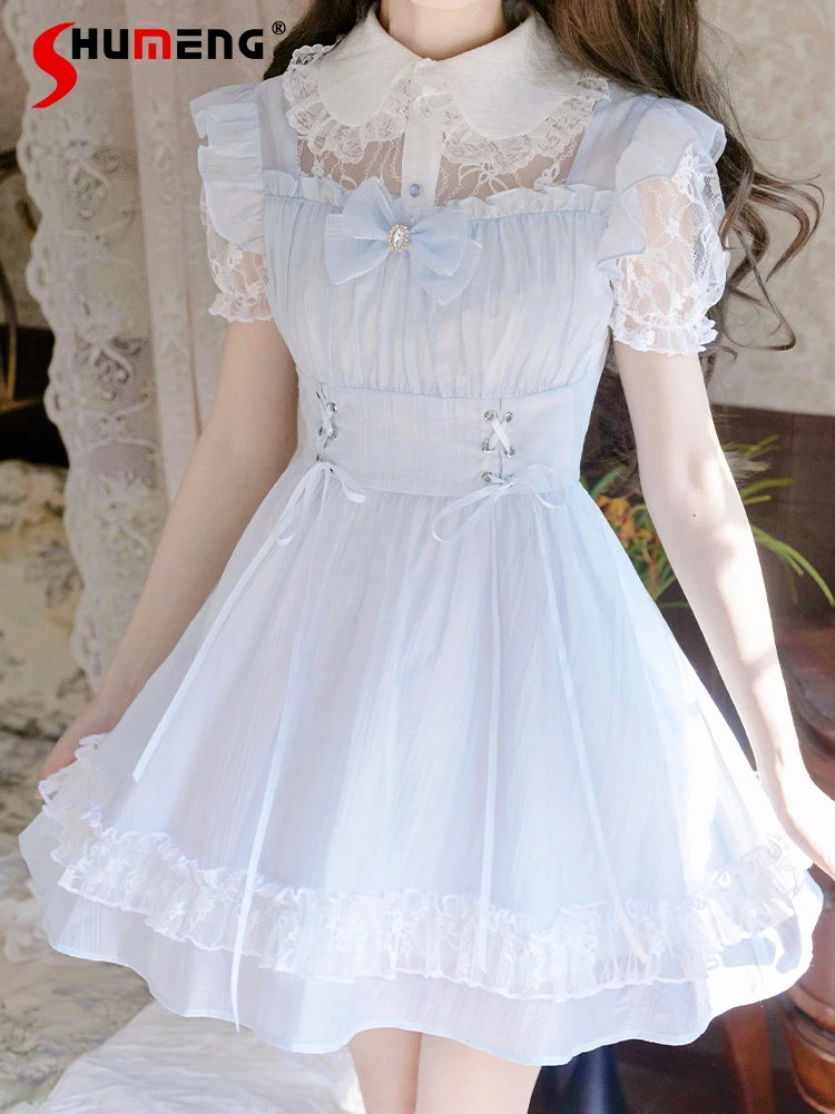 Original Women's Elegant Sweet Lace Splicing Doll Collar Bubble Sleeve Bow High Waist Lace-up Slim A-line Short Dress Summer
Original Women's Elegant Sweet Lace Splicing Doll Collar Bubble Sleeve Bow High Waist Lace-up Slim A-line Short Dress Summer