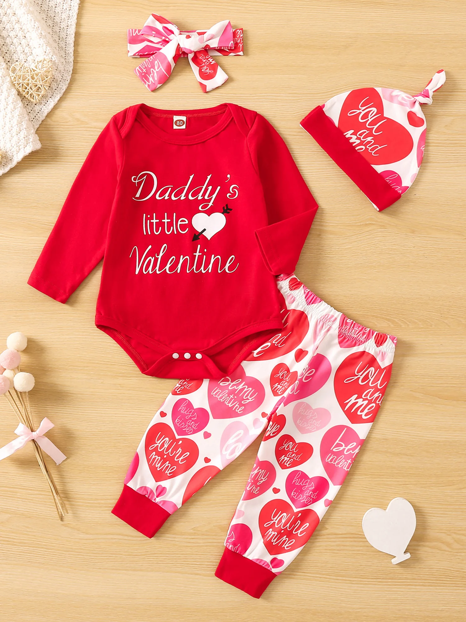 Infant Girls 3-Piece Set Heart Print Romper with Matching Pants Headband and Hat for Valentine s Day Celebration
Infant Girls 3-Piece Set Heart Print Romper with Matching Pants Headband and Hat for Valentine s Day Celebration
