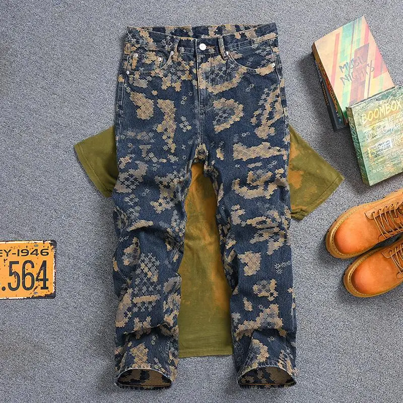 Mosaic Jacquard Embroidery Retro Jeans Men's Fashion High end Loose Straight Tube Trendy Printed Wide Leg Long Pants
Mosaic Jacquard Embroidery Retro Jeans Men's Fashion High end Loose Straight Tube Trendy Printed Wide Leg Long Pants