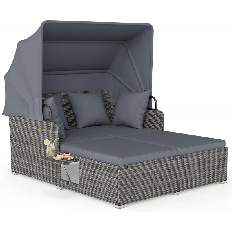 Hand-Woven PE Wicker Lounge Daybed, Outdoor 2-Seater Rattan Loveseat with Retractable Canopy, Built-in Side Tables & Comfort Cus
Hand-Woven PE Wicker Lounge Daybed, Outdoor 2-Seater Rattan Loveseat with Retractable Canopy, Built-in Side Tables & Comfort Cus