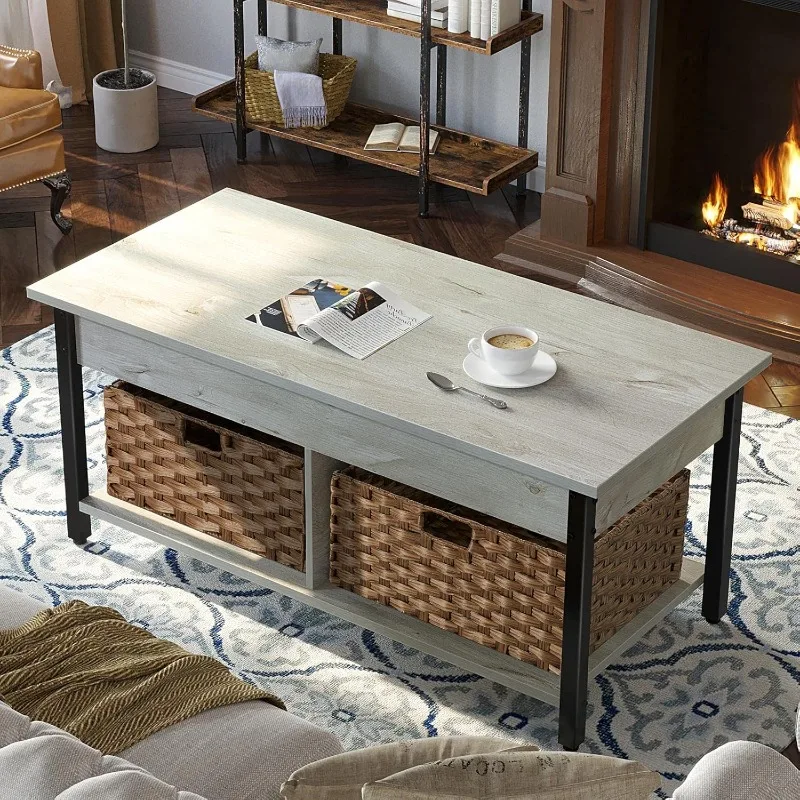 Coffee Table Lift Top, Coffee Table with Hidden Storage Compartment and 2 Rattan Baskets
Coffee Table Lift Top, Coffee Table with Hidden Storage Compartment and 2 Rattan Baskets