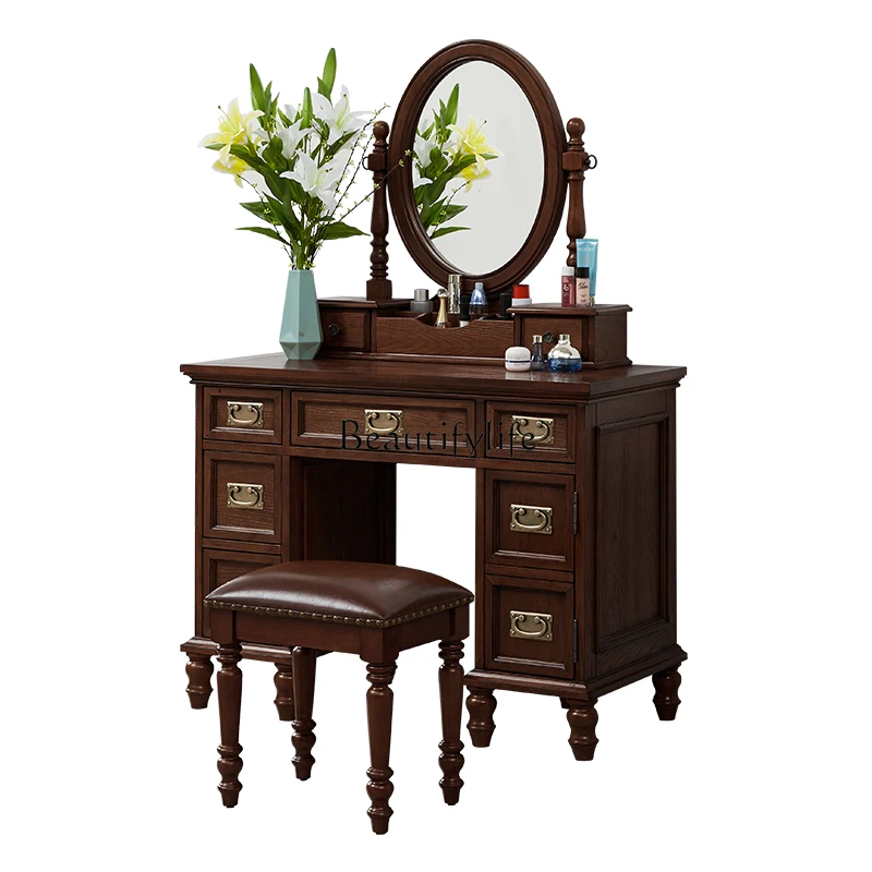 American all-solid wood dresser, simple European makeup table, desk integrated storage cabinet
American all-solid wood dresser, simple European makeup table, desk integrated storage cabinet