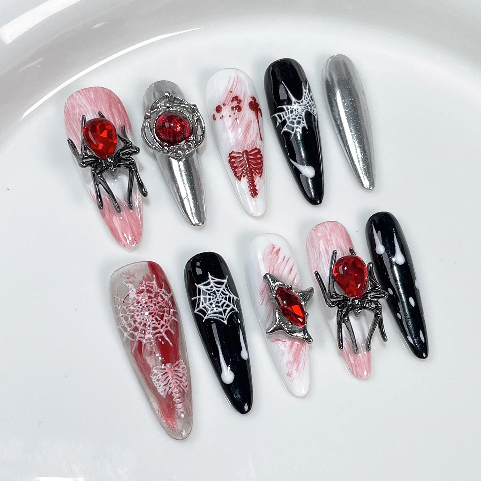 Handmade False Nails with Spider Web Printed Halloween Fake Nail Tips Wearable Detachable Halloween Day For Girl Press on Nails
Handmade False Nails with Spider Web Printed Halloween Fake Nail Tips Wearable Detachable Halloween Day For Girl Press on Nails