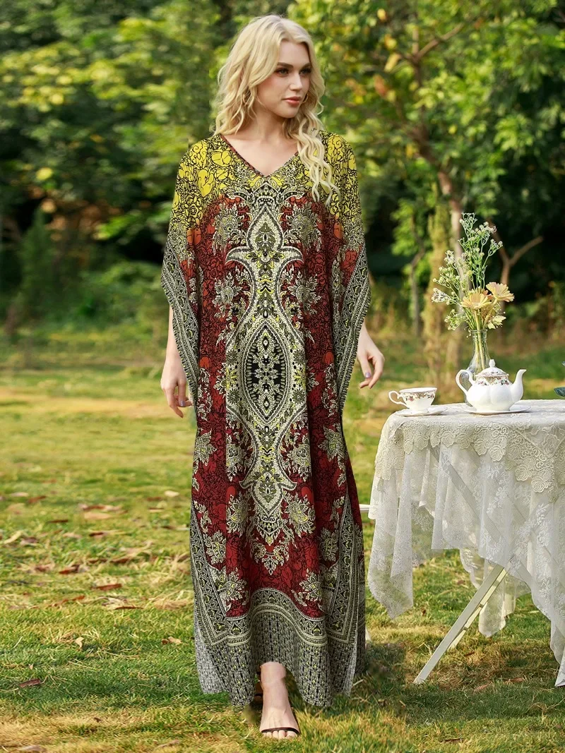 Dresses For Women 2025 Casual Long Kaftan Kimono Style Drawstring Gown Bohemian Sexy Nightdress Beach Kaftan Casual Ropa Mujer 
Dresses For Women 2025 Casual Long Kaftan Kimono Style Drawstring Gown Bohemian Sexy Nightdress Beach Kaftan Casual Ropa Mujer