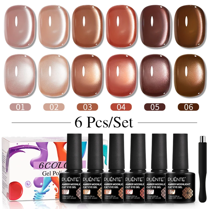 PUENTE 6pcs/set Brown Burgundy Bronze Cat Eye Gel Nail Polish Amber Moonlight Cat Eye Effect Long-Lasting High-Gloss Finish Soak Off UV Nail Varnish Kit Perfect for Home Salon Nail Art Manicure Gift
PUENTE 6pcs/set Brown Burgundy Bronze Cat Eye Gel Nail Polish Amber Moonlight Cat Eye Effect Long-Lasting High-Gloss Finish Soak Off UV Nail Varnish Kit Perfect for Home Salon Nail Art Manicure Gift