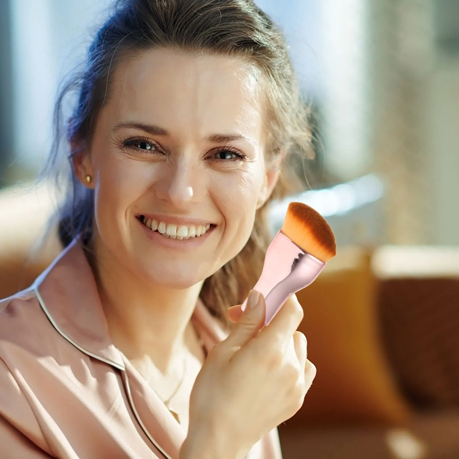 Rose Gold Foundation Brush for Liquid Makeup Women Small Portable Blender with Nylon Bristles Stylish Design Easy Application
Rose Gold Foundation Brush for Liquid Makeup Women Small Portable Blender with Nylon Bristles Stylish Design Easy Application