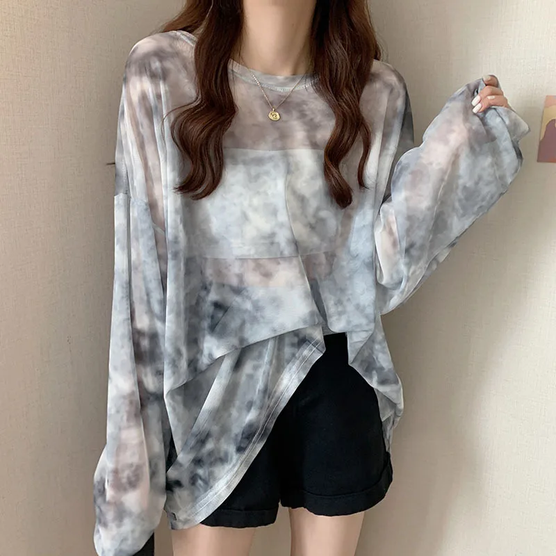 Summer O-neck Design Mesh Sun-proof Loose Tshirts Korean Style All-match Tops Chic Women Breathable Tie Dye Long Sleeve T-shirts
Summer O-neck Design Mesh Sun-proof Loose Tshirts Korean Style All-match Tops Chic Women Breathable Tie Dye Long Sleeve T-shirts