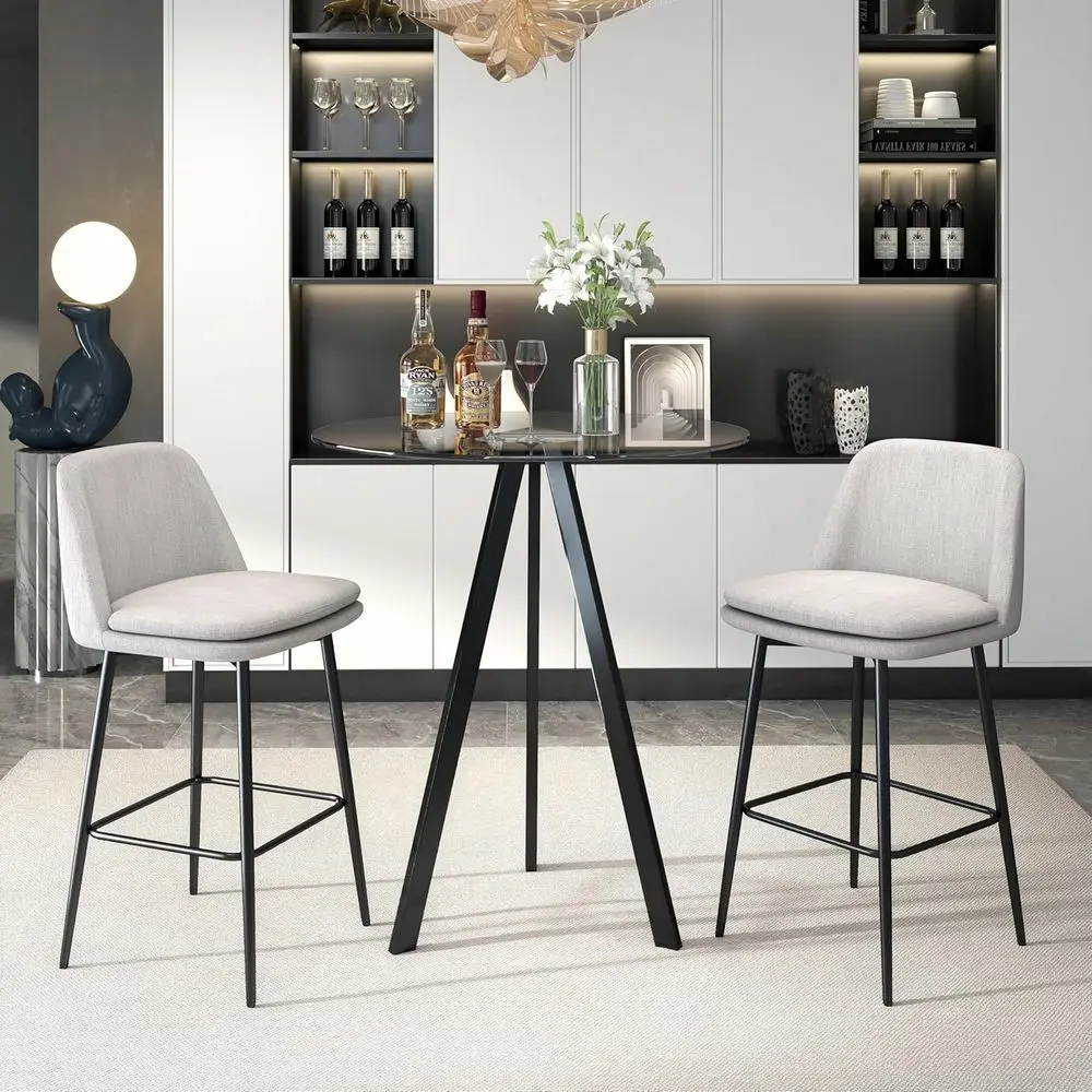 Round Glass Top Pub Table Set with 2 Swivel Upholstered Bar Stools, 31.5 Diameter, 25.6 Height, Linen Black & White
Round Glass Top Pub Table Set with 2 Swivel Upholstered Bar Stools, 31.5 Diameter, 25.6 Height, Linen Black & White