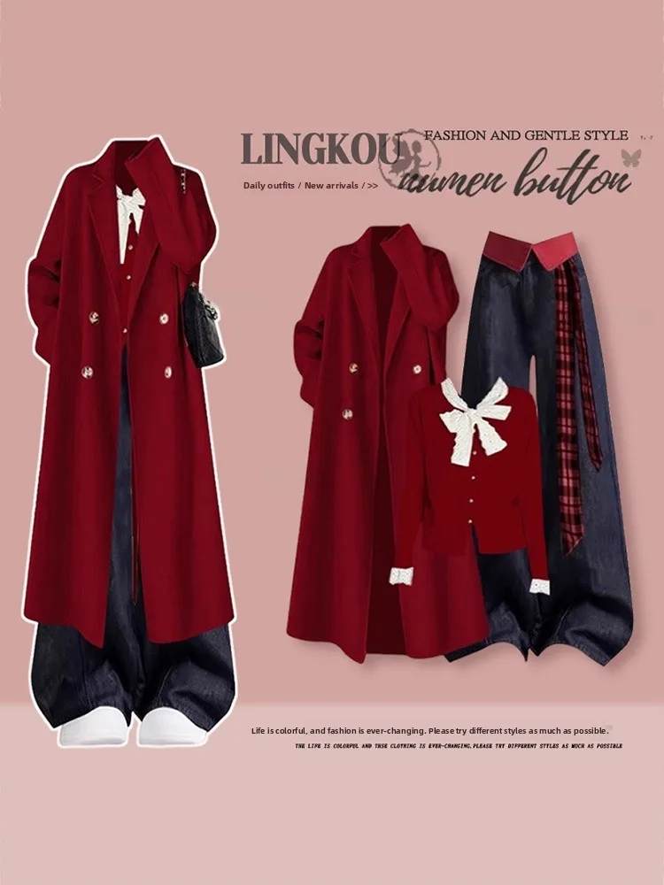 Christmas Red plus Size Knitted Sweater Coat And Jeans Three-Piece Set Women's Fashion Casual Wear High Waist Long Pants
Christmas Red plus Size Knitted Sweater Coat And Jeans Three-Piece Set Women's Fashion Casual Wear High Waist Long Pants