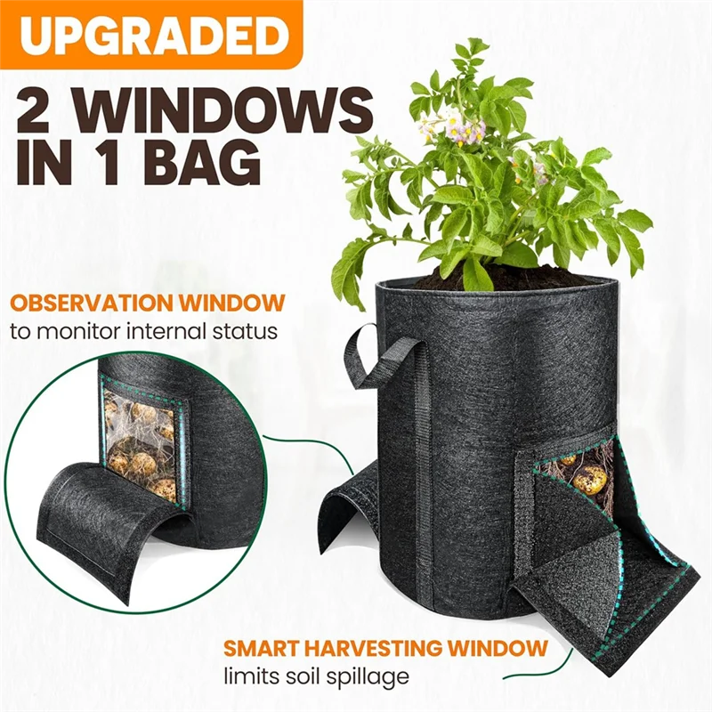 A96K-4Pcs 15 Gallon Potato Grow Bags With Unique Harvest Window & Visible Window, Non-Woven Planter Pot With Sturdy Handle
A96K-4Pcs 15 Gallon Potato Grow Bags With Unique Harvest Window & Visible Window, Non-Woven Planter Pot With Sturdy Handle