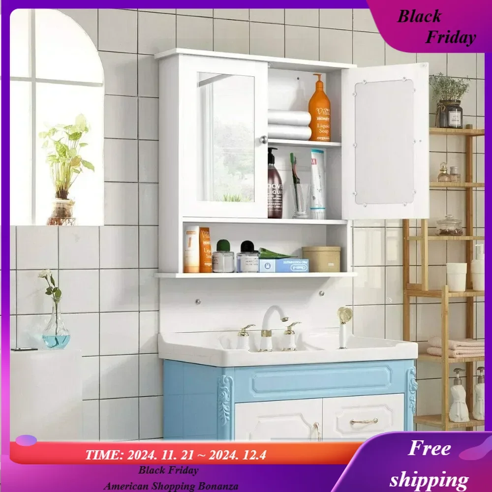 Bathroom Cabinet, Wall Mount Storage Cabinet with Double Mirror Doors, Wood Medicine Cabinet(White)
Bathroom Cabinet, Wall Mount Storage Cabinet with Double Mirror Doors, Wood Medicine Cabinet(White)