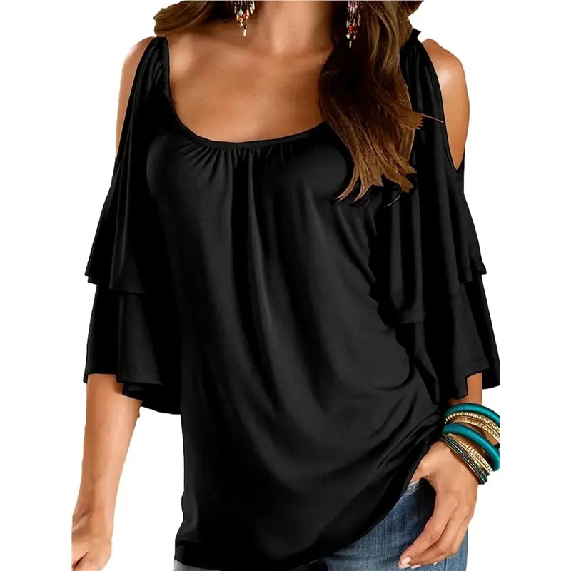 CYL-Women's Ruffle Cold Shoulder Top Boat Neck Tunic Summer Loose Blouse Shirt
CYL-Women's Ruffle Cold Shoulder Top Boat Neck Tunic Summer Loose Blouse Shirt