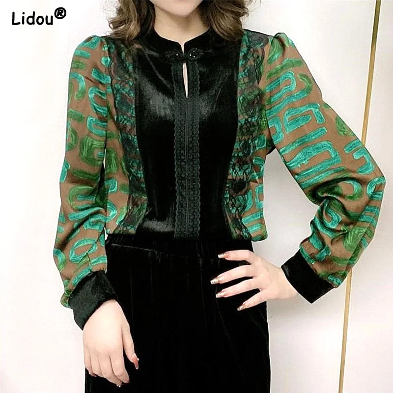 Casual Shirts Solid Office Lady Single Button Patchwork Half High Collar Women's Clothing Autumn Winter Thin Vintage Printing
Casual Shirts Solid Office Lady Single Button Patchwork Half High Collar Women's Clothing Autumn Winter Thin Vintage Printing