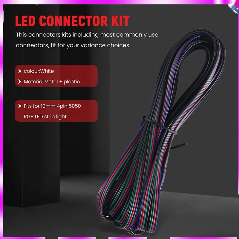N96R 16.4FT(5M) 4-Pin RGB LED Strip Extension Cable,LED Strips Connectors Kits For 5050 Flexible RGB LED Strip Light
N96R 16.4FT(5M) 4-Pin RGB LED Strip Extension Cable,LED Strips Connectors Kits For 5050 Flexible RGB LED Strip Light