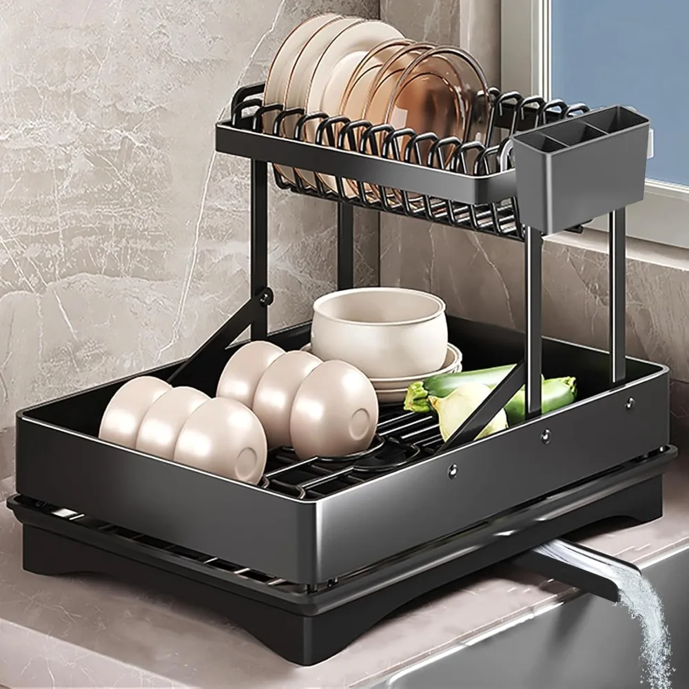 Dish Rack for Kitchen Counter, 2 Tier Dish Drying Rack w Drainboard, Utensil Holder, 360° Rotatable & Expandable Drainer
Dish Rack for Kitchen Counter, 2 Tier Dish Drying Rack w Drainboard, Utensil Holder, 360° Rotatable & Expandable Drainer