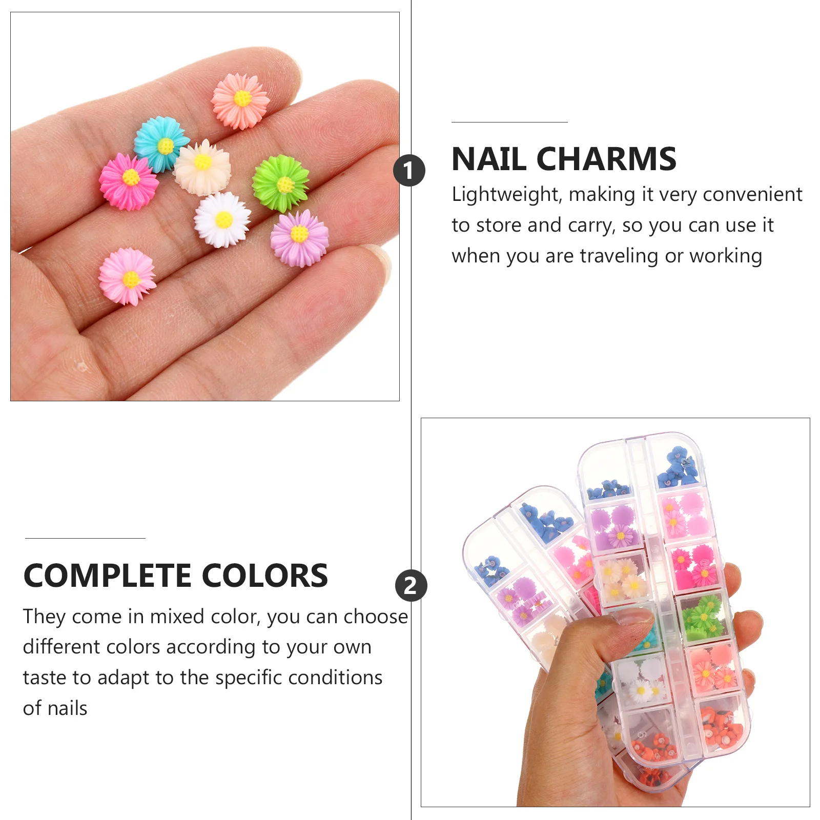 2 Boxes Mixed Color 3D Resin Daisy Flower Nail naments Lightweight Portable Nail Art Accessories for DIY Charm Decor 
2 Boxes Mixed Color 3D Resin Daisy Flower Nail naments Lightweight Portable Nail Art Accessories for DIY Charm Decor