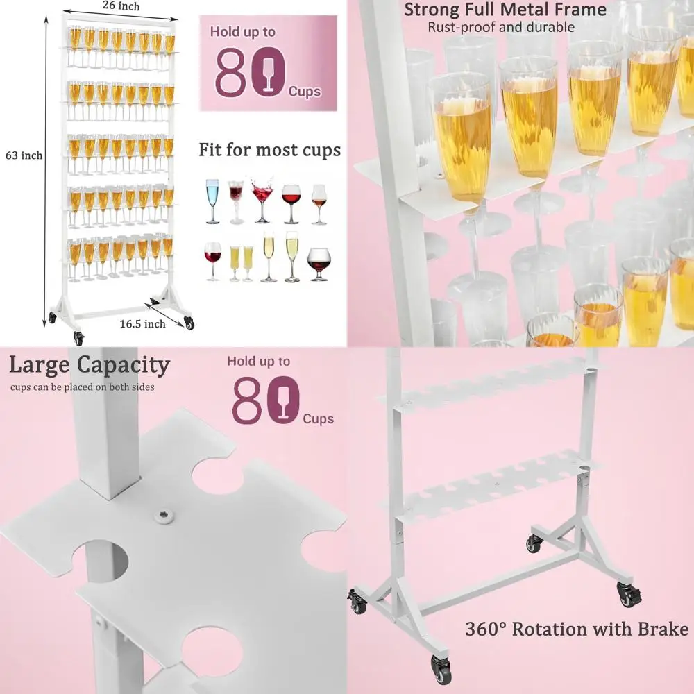 5-ярусная передвижная подставка для бокалов для шампанского, вмещает до 80 бокалов, металлическая настенная подставка для вечеринок, свадеб, баров
5-ярусная передвижная подставка для бокалов для шампанского, вмещает до 80 бокалов, металлическая настенная подставка для вечеринок, свадеб, баров