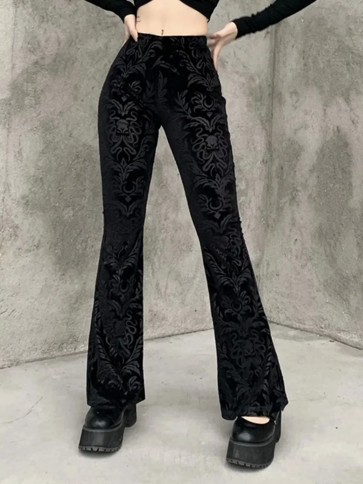 Bla Suede Flared Pants Women's Street Sle Casual Trousers Long Leggings with Velvet Eming Floral Print l Waist
Bla Suede Flared Pants Women's Street Sle Casual Trousers Long Leggings with Velvet Eming Floral Print l Waist