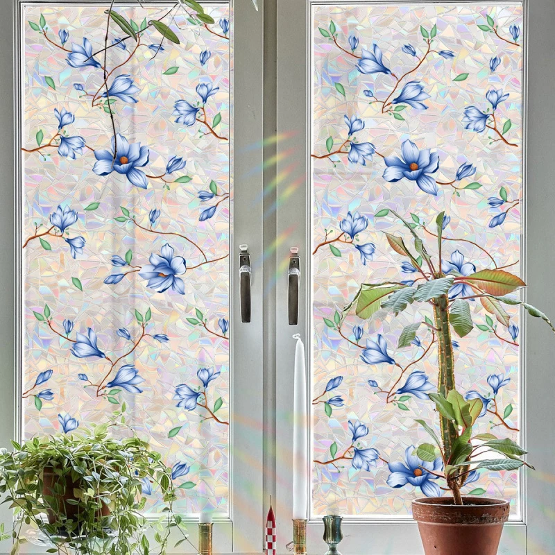 Watercolor Blue Magnolia Holographic Window Film, Static Cling Privacy Glass Sticker for Home Bathroom Door Decor
Watercolor Blue Magnolia Holographic Window Film, Static Cling Privacy Glass Sticker for Home Bathroom Door Decor