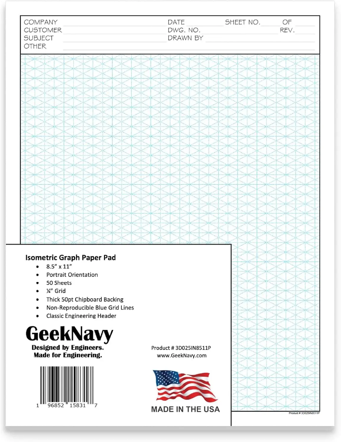 8.5x11 Isometric Graph Paper Pad 50 Sheets 0.25 Grid for Drafting Engineering Art 3D Design
8.5x11 Isometric Graph Paper Pad 50 Sheets 0.25 Grid for Drafting Engineering Art 3D Design
