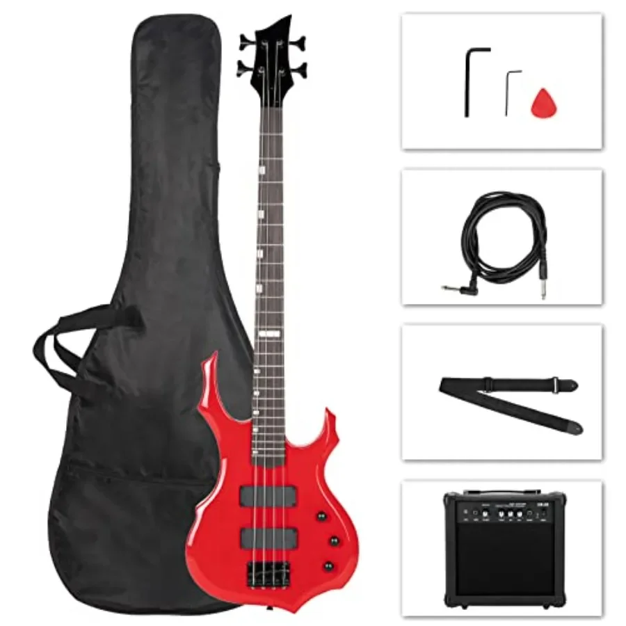 Electric bass guitar full size for practice, flame maple body, red finish, includes 20W amp, portable bag, amp wire, adjustable
Electric bass guitar full size for practice, flame maple body, red finish, includes 20W amp, portable bag, amp wire, adjustable