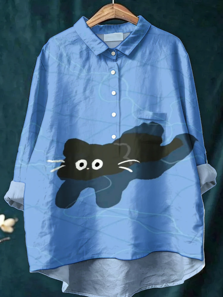 Fashion Summer Plus Size Women's Cute Black Cat Print Linen Blend Shirt Casual Long Sleeve Button Down Blouse Loose Fit Clothing
Fashion Summer Plus Size Women's Cute Black Cat Print Linen Blend Shirt Casual Long Sleeve Button Down Blouse Loose Fit Clothing