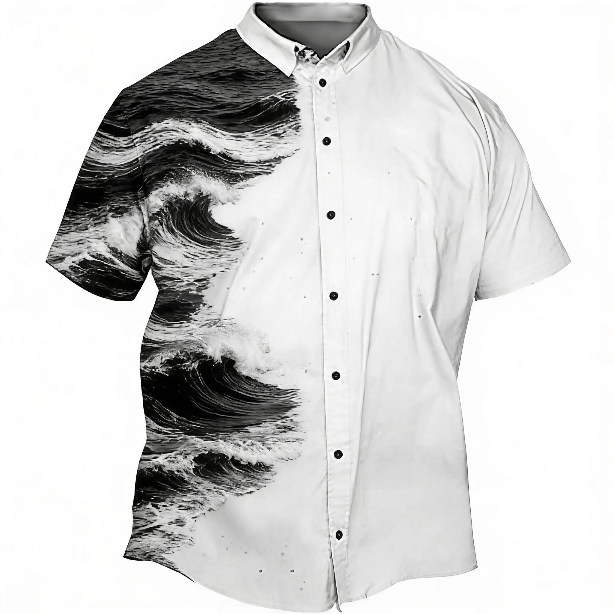 Men's Black-White Splice Print Short Sleeve Shirt, Spring Summer Minimal Beach Casual Top, Pocket Lapel Style
Men's Black-White Splice Print Short Sleeve Shirt, Spring Summer Minimal Beach Casual Top, Pocket Lapel Style