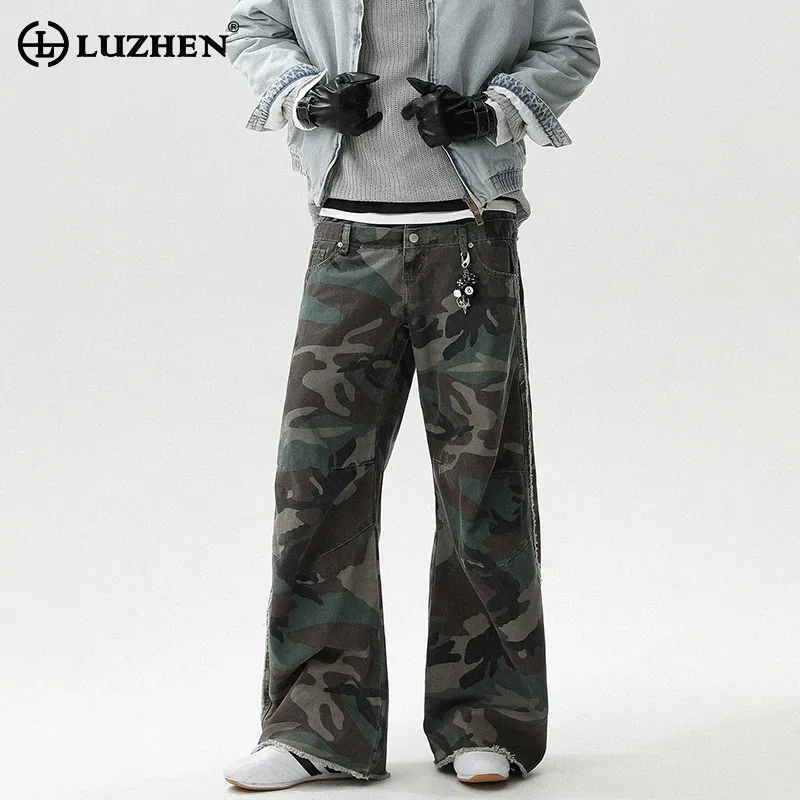 LUZHEN Wornout Burr Edge, прямые повседневные брюки с камуфляжным принтом, мужские брюки, новинка 2025, модные оригинальные свободные широкие брюки JY3866 
LUZHEN Wornout Burr Edge, прямые повседневные брюки с камуфляжным принтом, мужские брюки, новинка 2025, модные оригинальные свободные широкие брюки JY3866