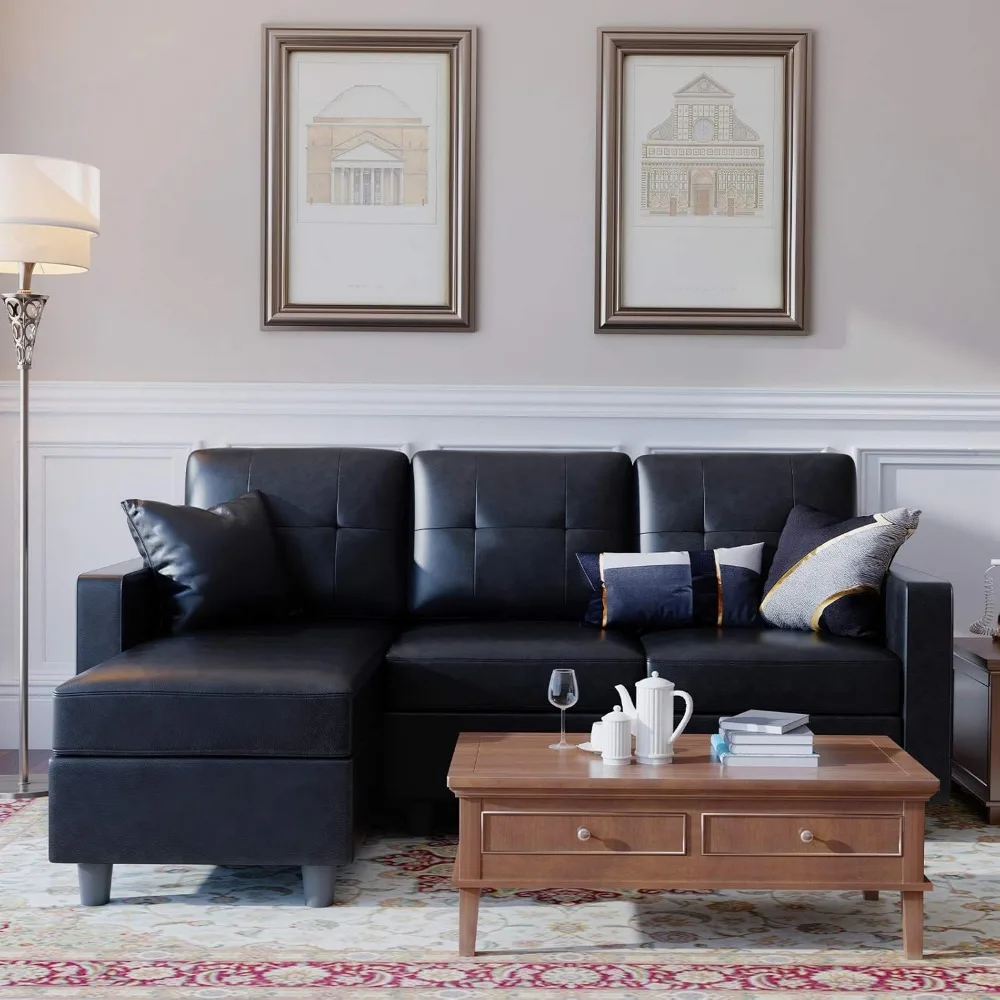 Artificial Leather Segmented Sofa Convertible L-shaped Sofa, Suitable for Small Spaces, Black
Artificial Leather Segmented Sofa Convertible L-shaped Sofa, Suitable for Small Spaces, Black