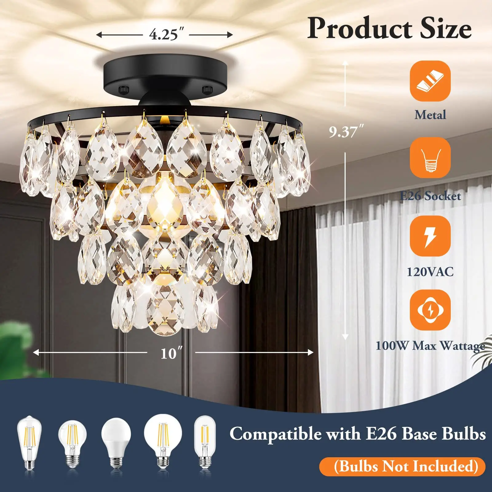 American-style light luxury crystal ceiling lamp, living room bedroom LED crystal lamp, household wrought iron ceiling lighting
American-style light luxury crystal ceiling lamp, living room bedroom LED crystal lamp, household wrought iron ceiling lighting