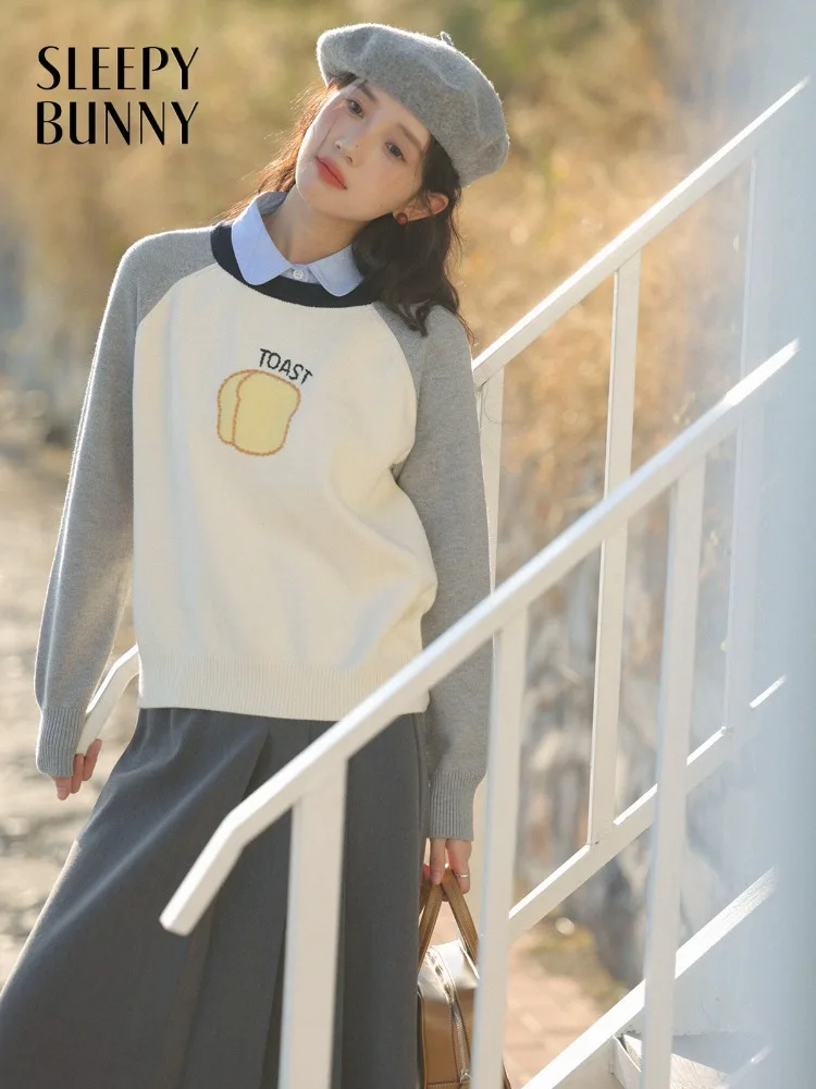 Женский уютный повседневный трикотаж, милый свитер с узором тостов, цветной пуловер с рукавами реглан, осень-зима, мягкий теплый многослойный наряд 
Женский уютный повседневный трикотаж, милый свитер с узором тостов, цветной пуловер с рукавами реглан, осень-зима, мягкий теплый многослойный наряд