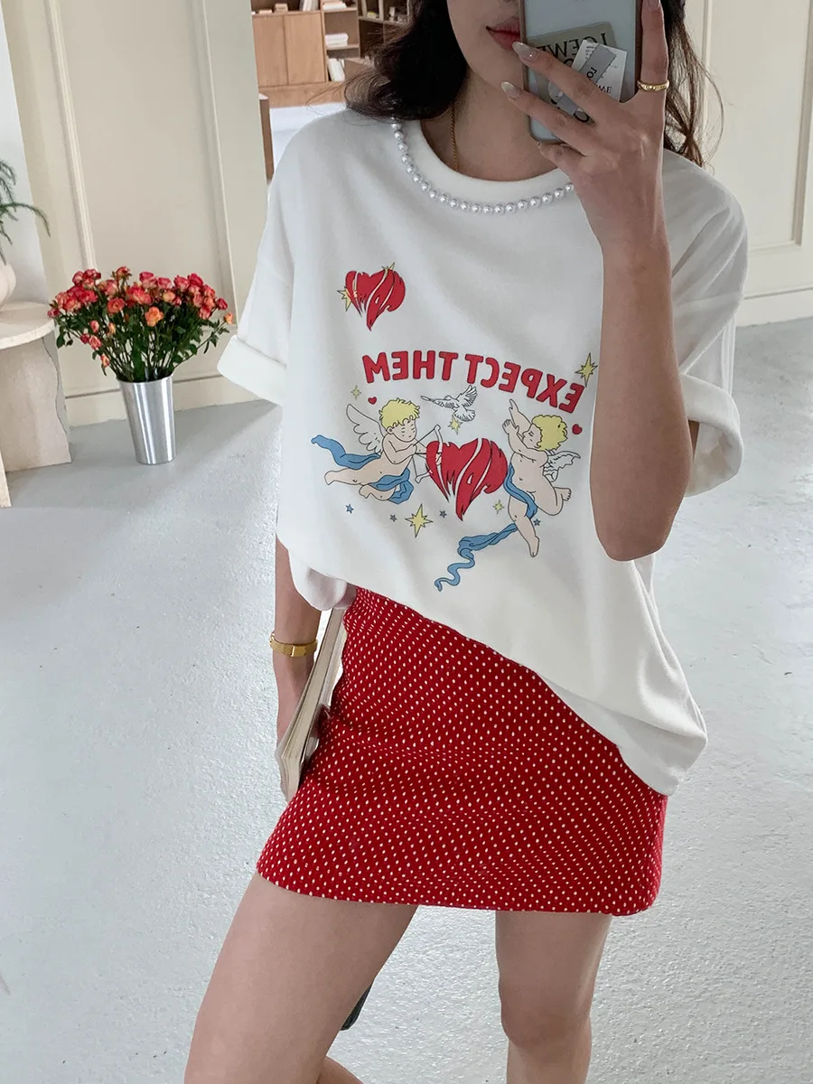 Spring and summer women's casual cartoon printed round neck short sleeved loose T-shirt
Spring and summer women's casual cartoon printed round neck short sleeved loose T-shirt