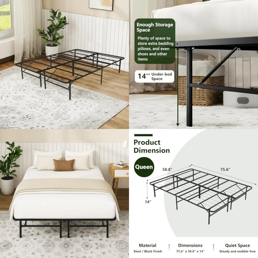 14 Inch Foldable Size Bed Frame, Metal Platform, Noise-Free Steel Slat Support, No Box Spring Needed, Easy Assembly, Under Bed
14 Inch Foldable Size Bed Frame, Metal Platform, Noise-Free Steel Slat Support, No Box Spring Needed, Easy Assembly, Under Bed