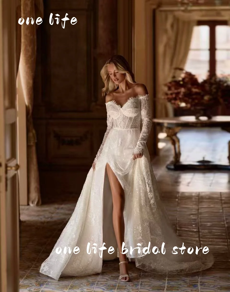 OL Luxury Lace Wedding Dress Off Shoulder Draped Side Slit Royal Train Bridal Gown Customized Elegant Robe de mariée
OL Luxury Lace Wedding Dress Off Shoulder Draped Side Slit Royal Train Bridal Gown Customized Elegant Robe de mariée